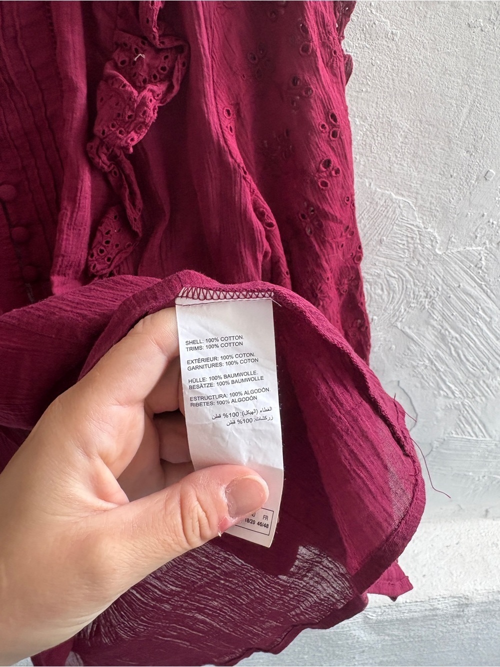 Addition Elle Burgundy Ruffled Button-Front Blouse - Picture 5 of 6